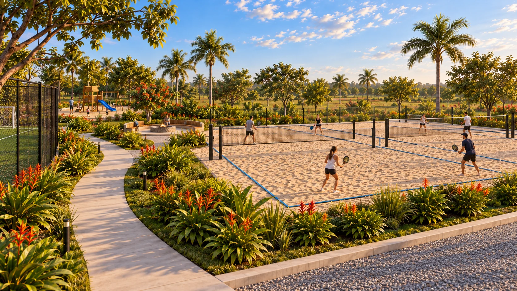 Perspectiva das quadras de beach tennis