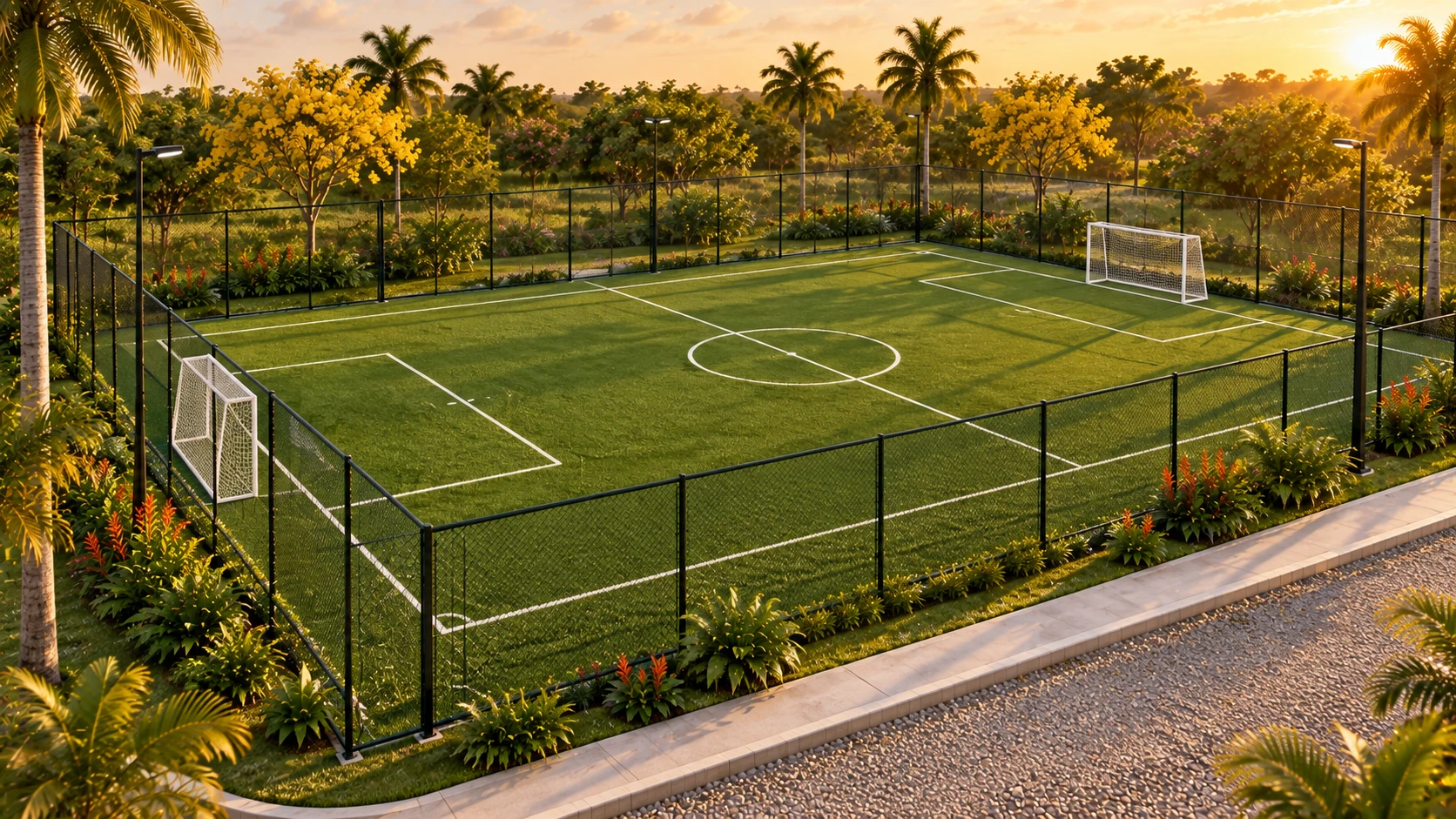 Futebol e encontros ao ar livre na área de lazer.